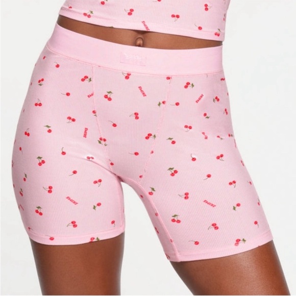 Skims X Lana Del Ray Cherry Blossom Cotton Ribbed Boxer Shorts Pjs Sz M Rare - Picture 10 of 11